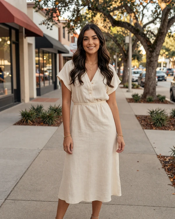 Verified PrestigeMatch member walking Park Avenue in Winter Park, Orlando at golden hour