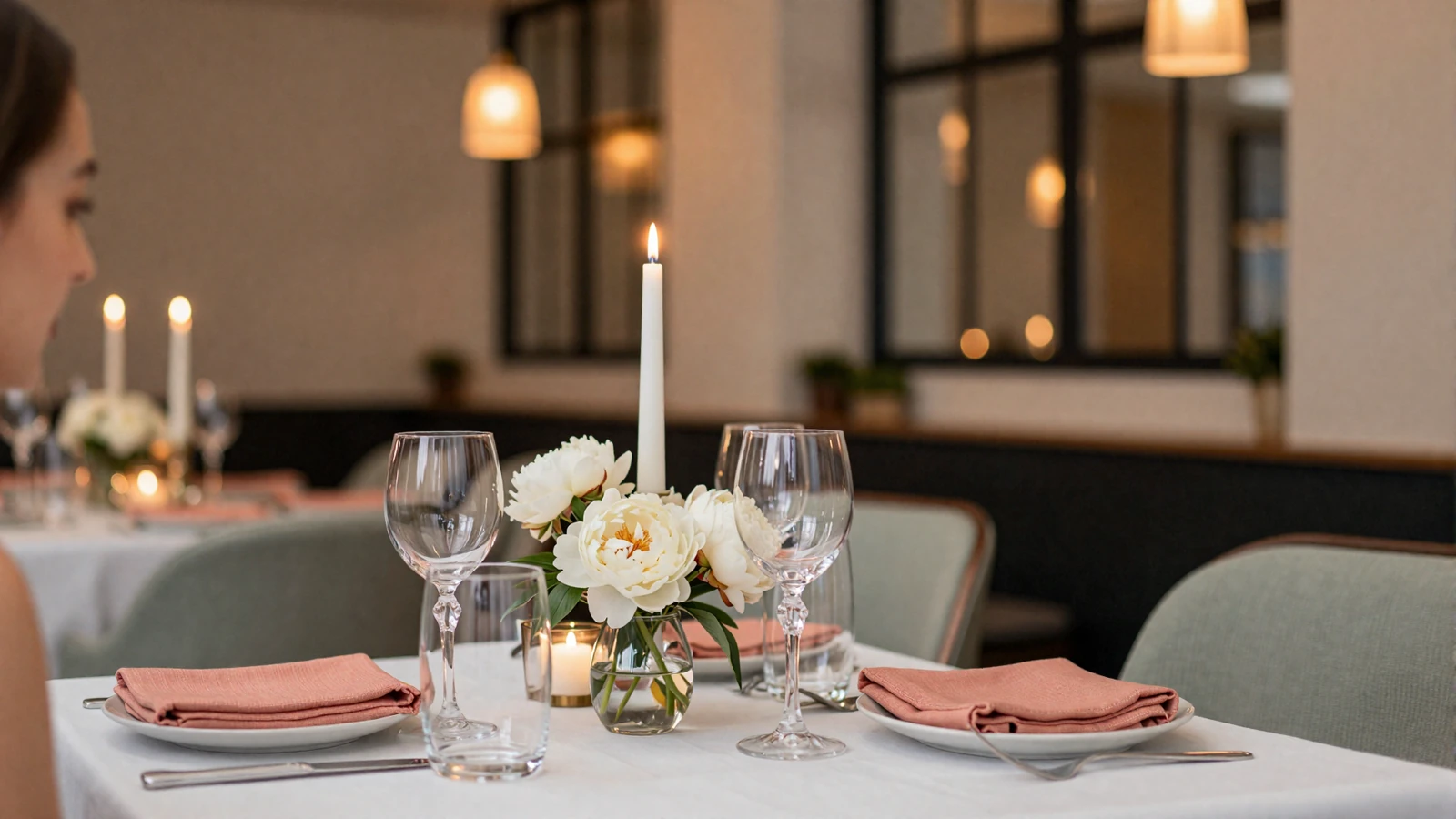Elegant candlelit table for two at an upscale restaurant - the kind of considered venue that defines a confident first sugar date